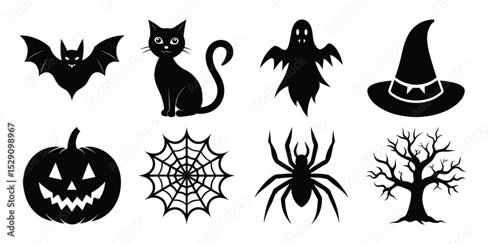 Naklejka premium Set of vector halloween element's silhouette on white background