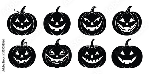 Set of vector funny pumpkin silhouette on white background
