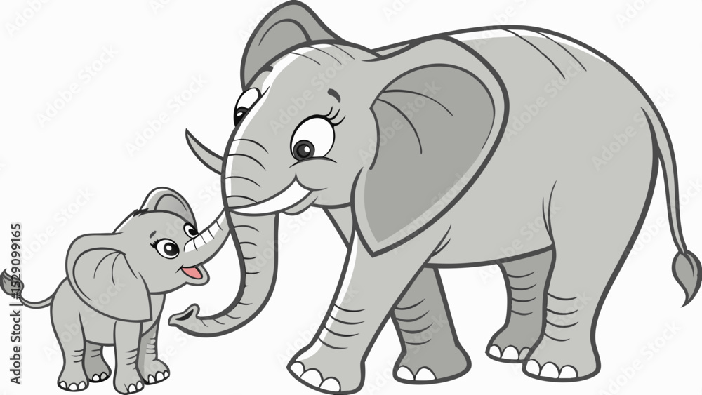 Obraz premium Baby Elephant with Mother – Isolated Vector Illustration