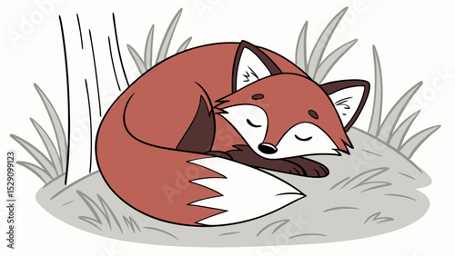 Curled Up Fox – Isolated Vector Illustration

