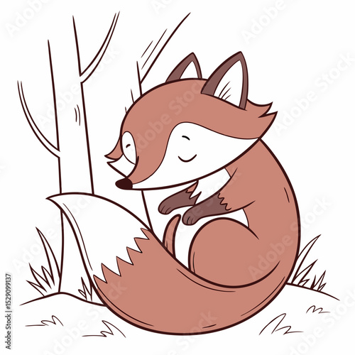 Curled Up Fox – Isolated Vector Illustration

