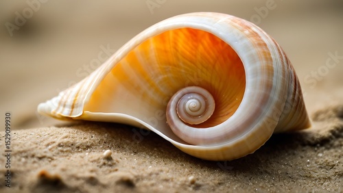 Detailed Seashell Still Life - Macro Shot of a Seashell Interior for Nature Photography, Artistic Backgrounds, and Beach-Themed Designs with Warm Orange and Beige Tones.