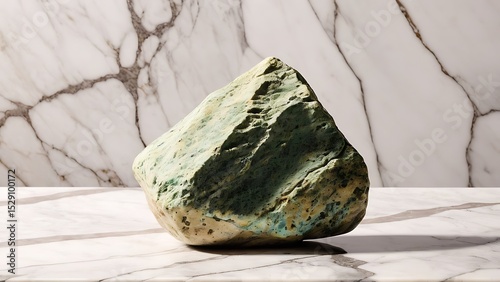 Mineral Stone with Teal Accents on Marble Surface - Earthy Element with Elegant Texture for Natural Product Mockups, Geology Education, or Organic Lifestyle Visuals