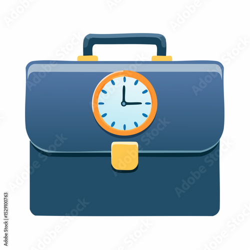 Blue briefcase with a clock illustration representing work time and deadlines concept