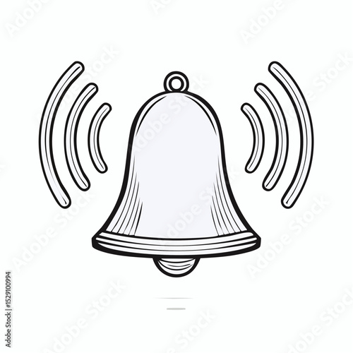 Simple black and white illustration of a ringing bell icon on a white background