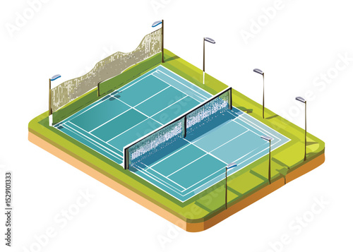 Isometric Double Blue Badminton Court