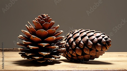 Rustic Pine Cones on Wooden Surface - Cozy Still Life for Autumn, Winter, and Holiday Decoration Projects, Backgrounds, and Seasonal Designs