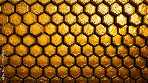 Golden Textured Hexagons - Luxurious Honeycomb Pattern for Backgrounds and Design Elements, Creating Opulence and Warmth