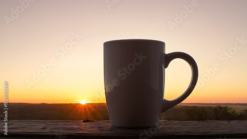 Warm Drink at Sunrise - Serene Mug Scene with Golden Light for Morning Rituals, Mindfulness Practices, and Contemplative Imagery