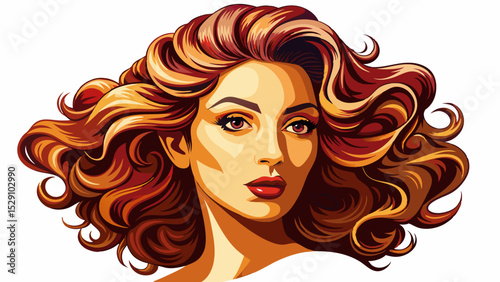 A beautiful woman’s profile featuring voluminous shiny wavy hair and a bold curly hairstyle. This fashion model girl stuns with glowing makeup and timeless beauty captured through perfect cosmetics