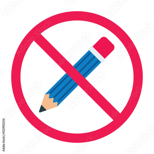 Forbidden sign with pencil icon, no pencil allowed sign, pencil prohibition sign