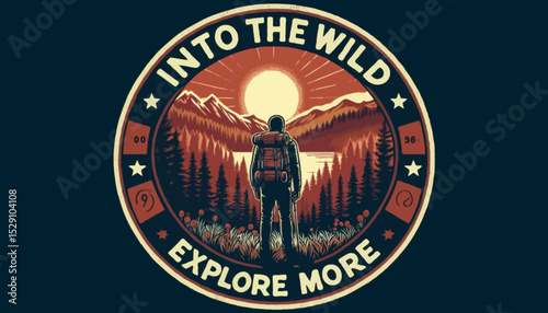 A vibrant wilderness landscape featuring mountains and trees, with the phrase 
