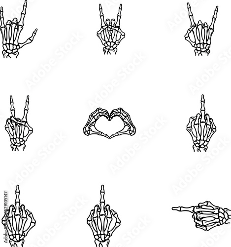 Skeleton Hand Gestures Pack - Rock, Peace, Love And Middle Finger Skull Hands.