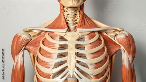 Clinical Illustration of Human Shoulder Cross-Section Showing Muscles, Tendons, and Bones
