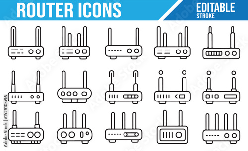Set of Wi-Fi Router and Modem Icons for Technology and Networking