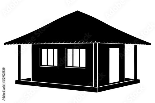 Simple black silhouette of a tropical hut