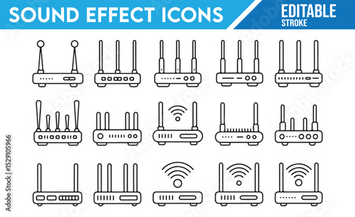 Black and White Icons of Wi-Fi Routers: Various Designs for Internet and Networking