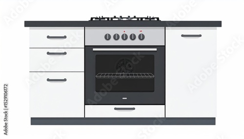 Sleek kitchen appliance with white cabinets and modern stove and oven design