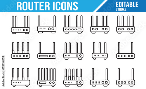 Black and White Icons of Wi-Fi Routers: Various Designs for Internet and Networking