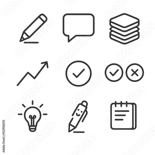 Constructive Feedback Icons. Outline icon set of constructive feedback: pencil edit, comment bubble, sandwich method icon,
