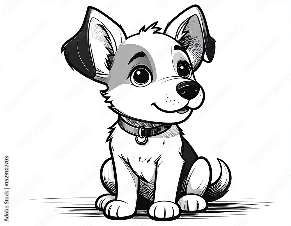 Obraz premium Adorable Black and White Puppy Cartoon Illustration
