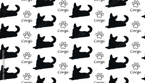 Corgi with paw seamless pattern.