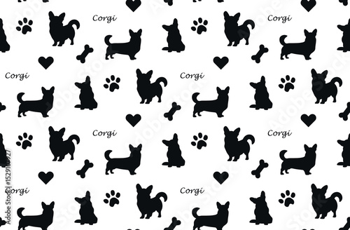 Corgi with paw, heart and Bone seamless pattern.