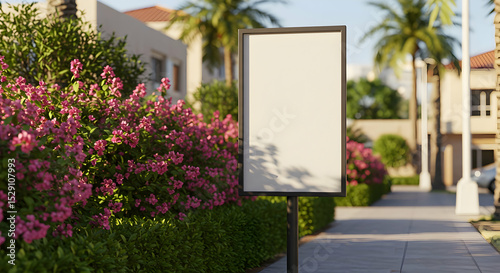 Blank billboard mockup in a sunny residential area perfect for advertising your brand or message promote your business today