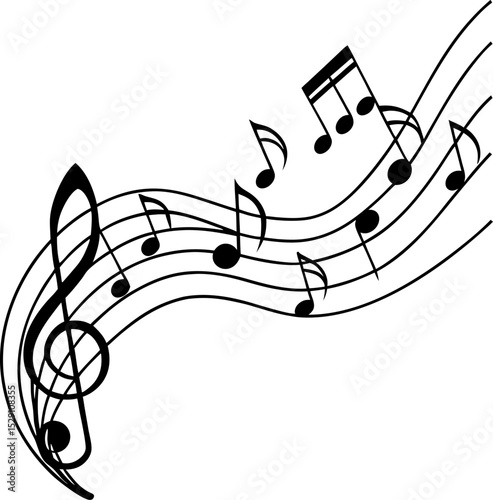 Musical Notes in Rhapsody: A swirling collection of musical notes and symbols dance across the page, conveying a sense of harmony and rhythmic movement in a clean and elegant graphic composition.