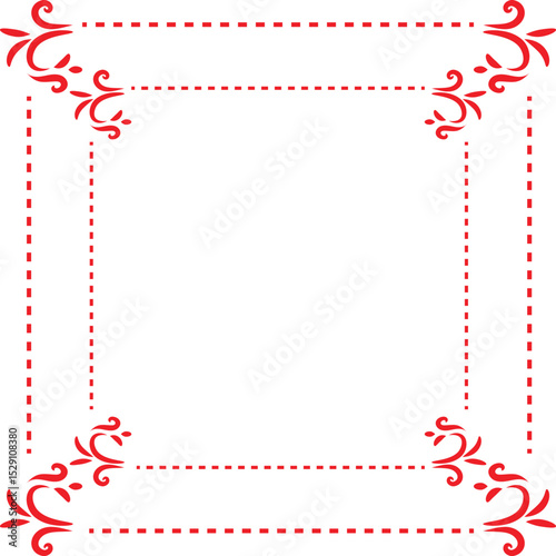 Elegant Red Frame with Ornate Corners and Dashed Border