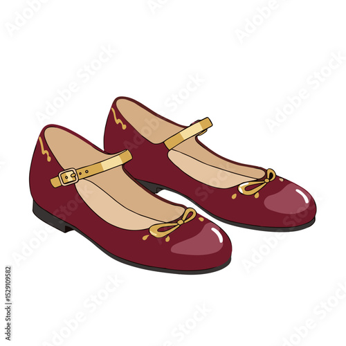 Red ballet flats with straps isolated  on a clear background  