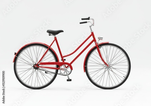 Classic red bicycle with a minimalist design on a white background  
