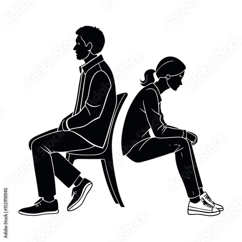 silhouette of a man & women sitting on a chair