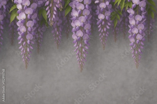 Wisteria sinensis, also called Chinese wisteria, hanging over a gray wall, creating a beautiful floral background