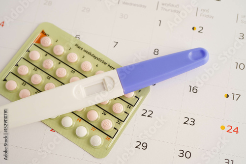 Pregnancy test for female of ovulation day, fetus, maternity, childbirth, birth control. photo