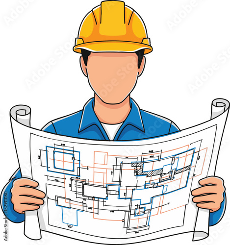 Architect or Site Manager Studying Rolled Out Technical Project Drawings