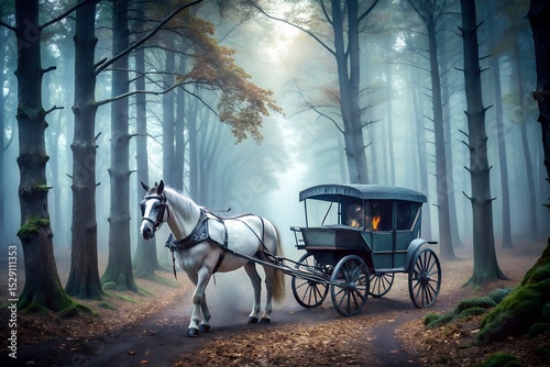 horse carriage in the woods