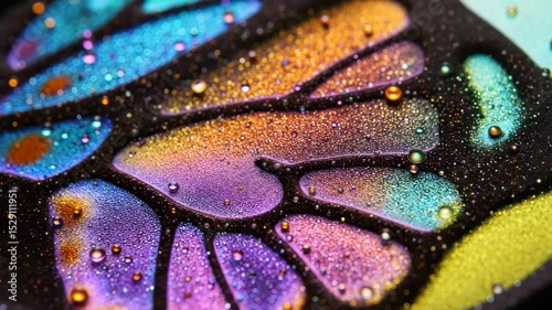 Colorful abstract pattern with droplets resembling butterfly wings