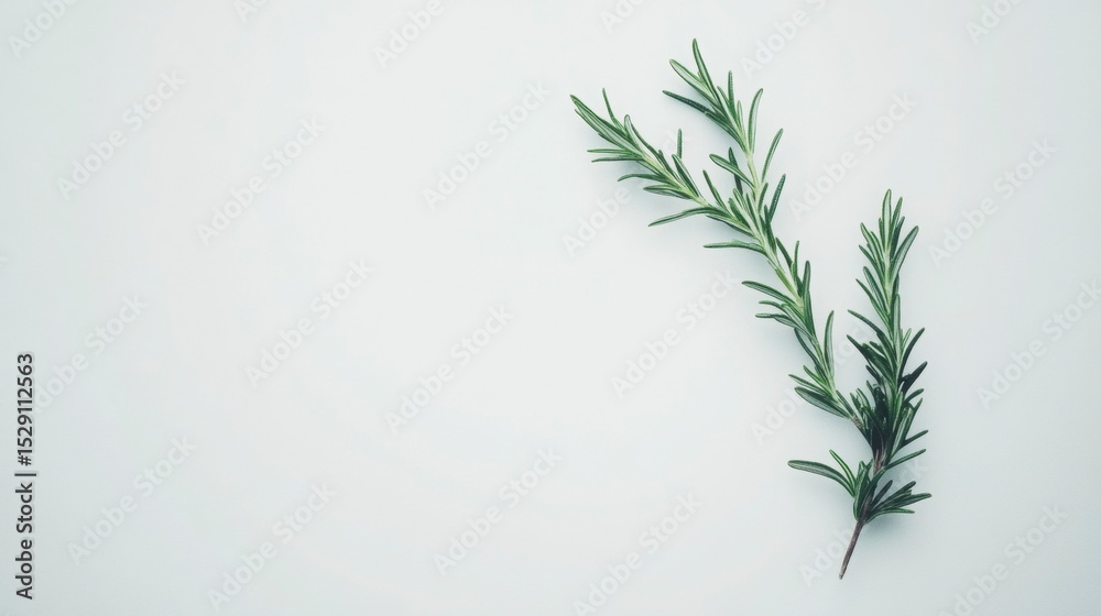 Fototapeta premium Isolated rosemary sprig over white, simplicity and elegance