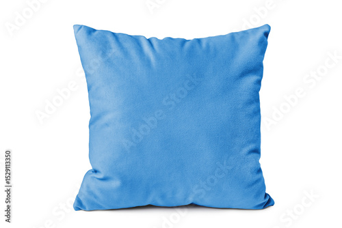 Decorative turquoise velvet rectangular pillow for sleeping and resting isolated on white, transparent background. Cushion for home interior decor, pillowcase mockup, template for design.