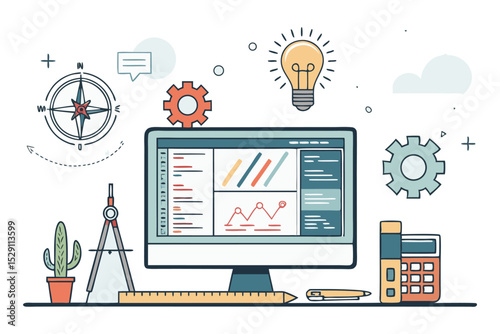 Modern Web Design and Development Vector Illustration – UI/UX, Responsive Website Layout, Coding, Frontend, Backend, App Design Elements for Digital Projects

