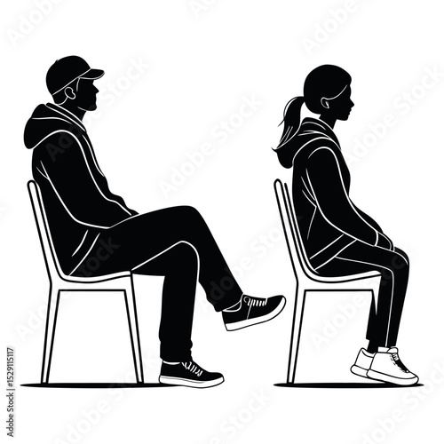 silhouette of a man & women sitting on a chair