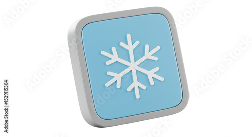 Isolated Snowflake Icon on Blue Square Button