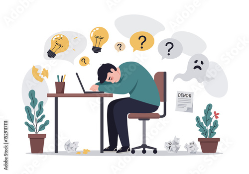 A vector illustration depicting intense work burnout and exhaustion, highlighting common challenges and stress in the modern business world