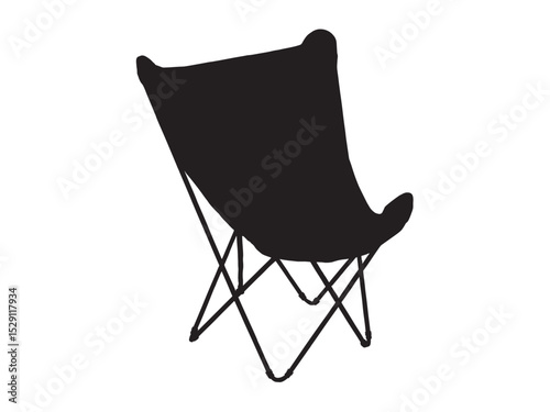 Vector isolated one single outdoor camping picnic folding chair colorless black and white outline silhouette shadow shape stencil solid black