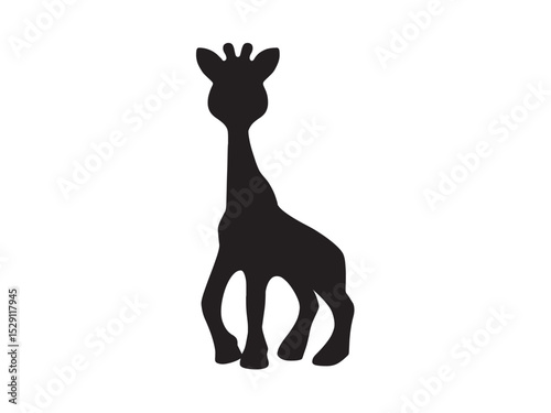 Vector isolated one single simple giraffe toy colorless black and white outline silhouette shadow shape stencil solid black