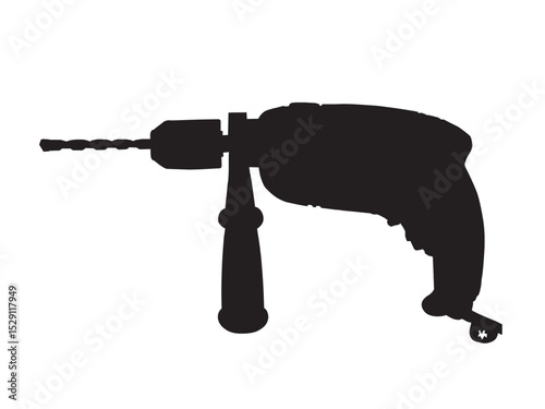Vector isolated one single simple hammer drill  building tool colorless black and white outline silhouette shadow shape stencil solid black