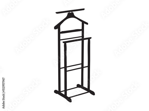 Vector isolated one single clothes rack colorless black and white outline silhouette shadow shape stencil solid black