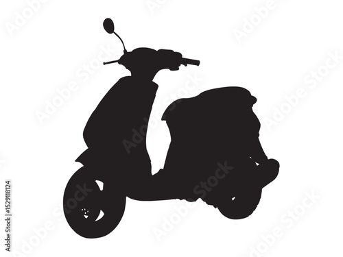 Vector isolated one single scooter side view colorless black and white outline silhouette shadow shape stencil solid black