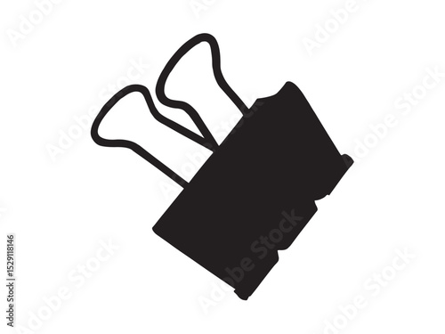 Vector isolated one single stationery metal paper clip  colorless black and white outline silhouette shadow shape stencil solid black